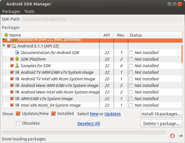 Packages for API 22